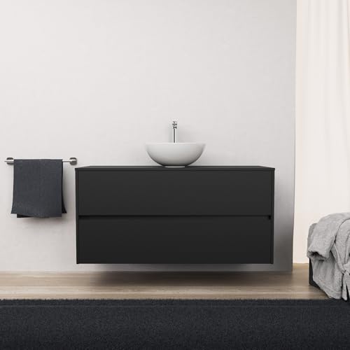 INDA | Badezimmerschrank L.120 mit Aufsatzwaschbecken/Mattschwarz 2 Schubladen - Diamant INDA | Badezimmerschrank L.120 mit Aufsatzwaschbecken/Mattschwarz 2 Schubladen - Diamant von INDA