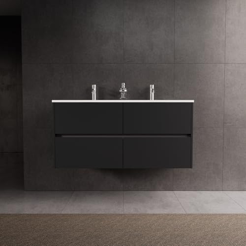 INDA | Badezimmerschrank L.120 mit Doppelwaschbecken glänzend/schwarz matt 4 Schubladen - Diamant INDA | Badezimmerschrank L.120 mit Doppelwaschbecken glänzend/schwarz matt 4 Schubladen - Diamant von INDA