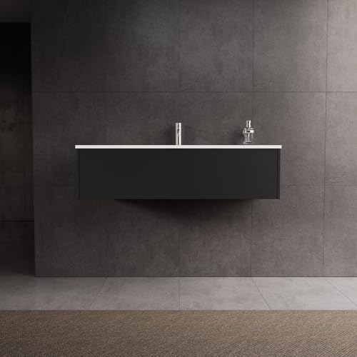 INDA | Badezimmerschrank L.120 mit Waschbecken glänzend/mattschwarz 1 Schublade - Diamant INDA | Badezimmerschrank L.120 mit Waschbecken glänzend/mattschwarz 1 Schublade - Diamant von INDA