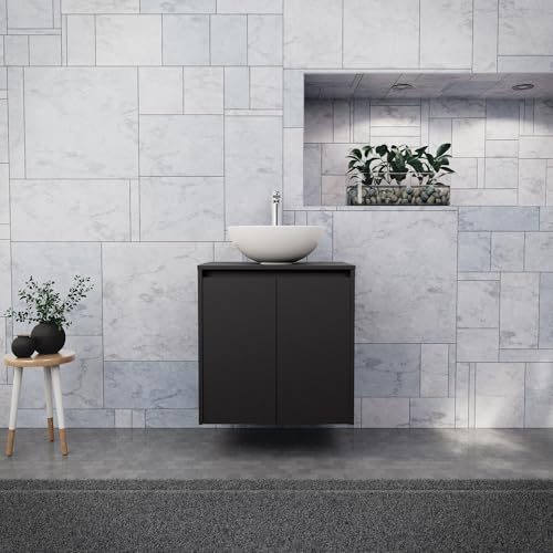 INDA | Badezimmerschrank L.60 mit Aufsatzwaschbecken/Mattschwarz 2 Türen - Saphir INDA | Badezimmerschrank L.60 mit Aufsatzwaschbecken/Mattschwarz 2 Türen - Saphir von INDA