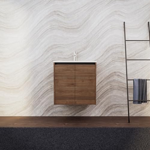 INDA | Badezimmerschrank L.60 mit Waschbecken matt/braune Eiche 2 Türen - Saphir von INDA