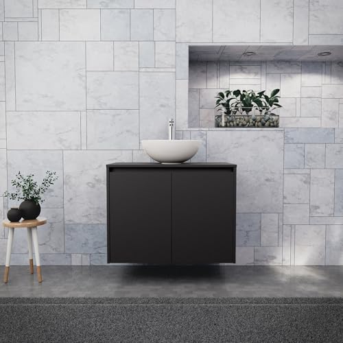 INDA | Badezimmerschrank L.80 mit Aufsatzwaschbecken/Mattschwarz 2 Türen - Saphir von INDA
