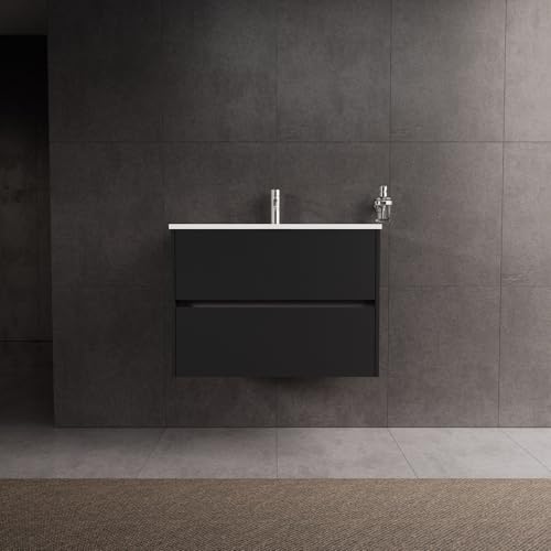 INDA | Badezimmerschrank L.80 mit Waschbecken glänzend/schwarz matt 2 Schubladen - Diamant INDA | Badezimmerschrank L.80 mit Waschbecken glänzend/schwarz matt 2 Schubladen - Diamant von INDA