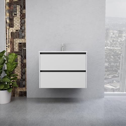 INDA | Badezimmerschrank L.80 mit Waschbecken glänzend/weiß matt 2 Schubladen - Smaragd von INDA