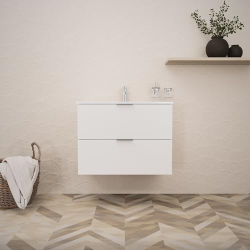 INDA | Badezimmerschrank L.80 mit Waschbecken glänzend/weiß matt 2 Schubladen - Topas von INDA