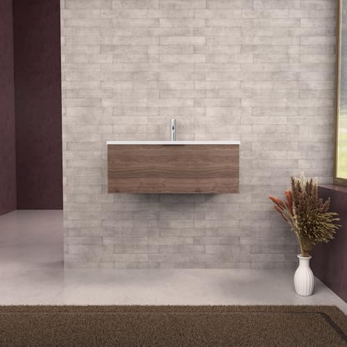 INDA | Badezimmerschrank L.80 mit Waschbecken matt/braune Eiche 1 Schublade - Topas von INDA