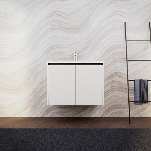 INDA | Badezimmerschrank L.80 mit Waschbecken matt/weiß matt 2 Türen - Saphir von INDA