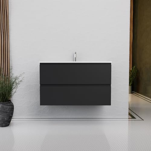 INDA | Badmöbel L.100 mit Waschbecken glänzend/schwarz matt 2 Schubladen - Rubin INDA | Badmöbel L.100 mit Waschbecken glänzend/schwarz matt 2 Schubladen - Rubin von INDA