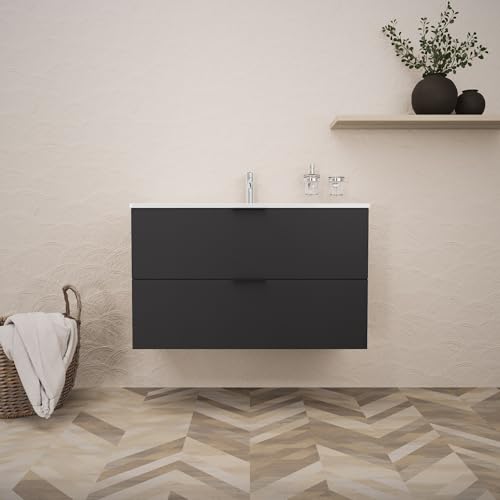 INDA | Badmöbel L.100 mit Waschbecken glänzend/schwarz matt 2 Schubladen - Topas von INDA