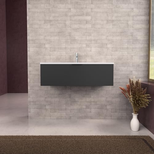 INDA | Badmöbel L.100 mit Waschbecken matt/schwarz matt 1 Schublade - Topas von INDA