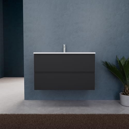 INDA | Badmöbel L.100 mit Waschbecken matt/schwarz matt 2 Schubladen - Rubin INDA | Badmöbel L.100 mit Waschbecken matt/schwarz matt 2 Schubladen - Rubin von INDA