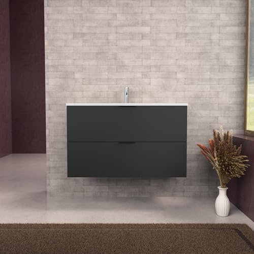 INDA | Badmöbel L.100 mit Waschbecken matt/schwarz matt 2 Schubladen - Topas INDA | Badmöbel L.100 mit Waschbecken matt/schwarz matt 2 Schubladen - Topas von INDA