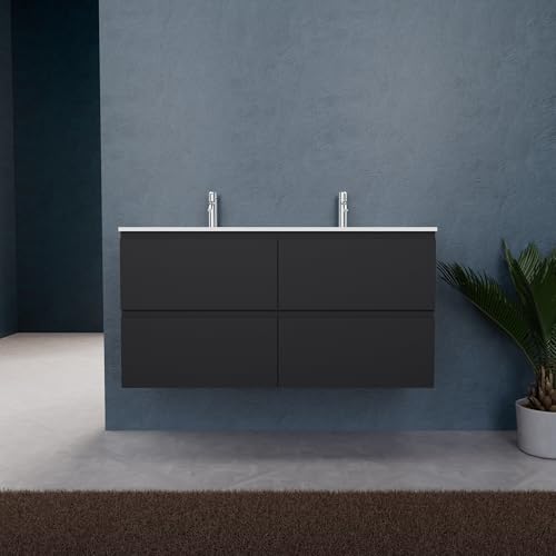 INDA | Badmöbel L.120 mit Doppelwaschbecken matt/schwarz matt 4 Schubladen - Rubin INDA | Badmöbel L.120 mit Doppelwaschbecken matt/schwarz matt 4 Schubladen - Rubin von INDA