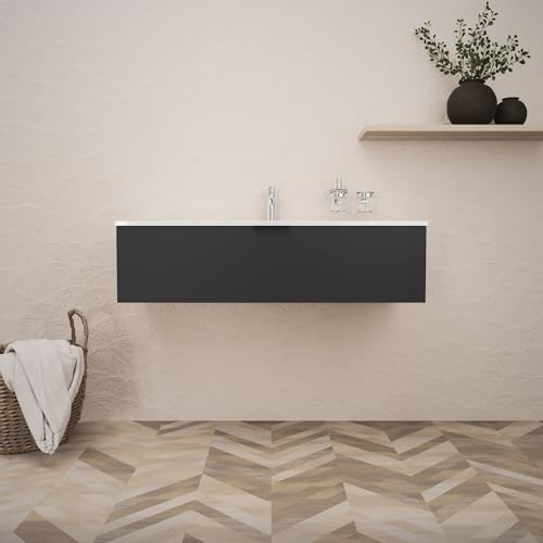 INDA | Badmöbel L.120 mit Waschbecken glänzend/schwarz matt 1 Schublade - Topas INDA | Badmöbel L.120 mit Waschbecken glänzend/schwarz matt 1 Schublade - Topas von INDA