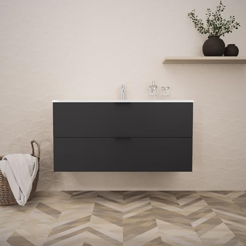 INDA | Badmöbel L.120 mit Waschbecken glänzend/schwarz matt 2 Schubladen - Topas INDA | Badmöbel L.120 mit Waschbecken glänzend/schwarz matt 2 Schubladen - Topas von INDA