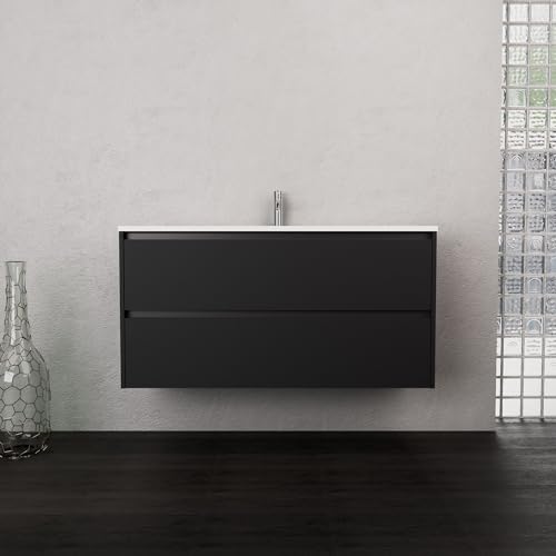 INDA | Badmöbel L.120 mit Waschbecken matt/schwarz matt 2 Schubladen - Smaragd von INDA