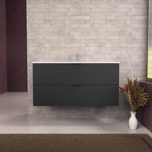 INDA | Badmöbel L.120 mit Waschbecken matt/schwarz matt 2 Schubladen - Topas INDA | Badmöbel L.120 mit Waschbecken matt/schwarz matt 2 Schubladen - Topas von INDA