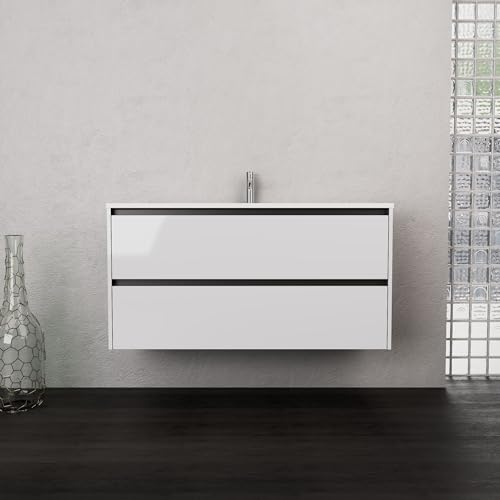 INDA | Badmöbel L.120 mit Waschbecken matt/weiß glänzend 2 Schubladen - Smaragd von INDA