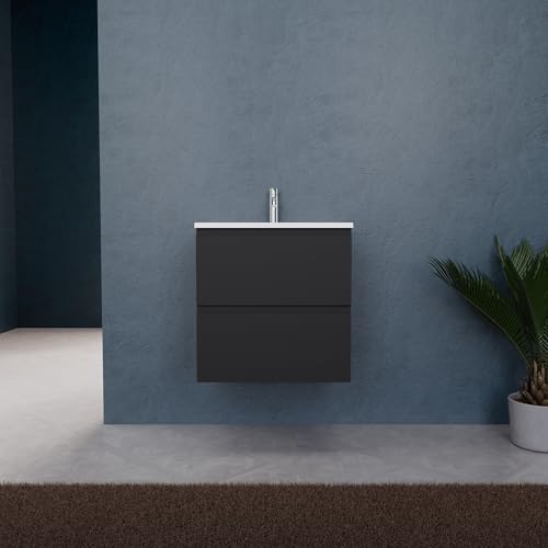 INDA | Badmöbel L.60 mit Waschbecken matt/schwarz matt 2 Schubladen - Rubin INDA | Badmöbel L.60 mit Waschbecken matt/schwarz matt 2 Schubladen - Rubin von INDA