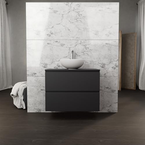 INDA | Badmöbel L.80 mit Aufsatzwaschbecken/Mattschwarz 2 Schubladen - Rubin INDA | Badmöbel L.80 mit Aufsatzwaschbecken/Mattschwarz 2 Schubladen - Rubin von INDA