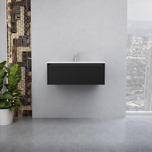 INDA | Badmöbel L.80 mit Waschbecken glänzend/schwarz matt 1 Schublade - Smaragd von INDA