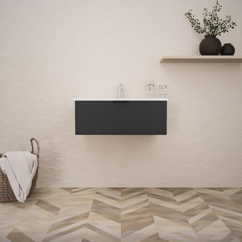 INDA | Badmöbel L.80 mit Waschbecken glänzend/schwarz matt 1 Schublade - Topas INDA | Badmöbel L.80 mit Waschbecken glänzend/schwarz matt 1 Schublade - Topas von INDA