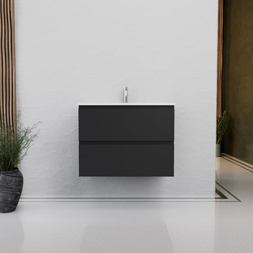 INDA | Badmöbel L.80 mit Waschbecken glänzend/schwarz matt 2 Schubladen - Rubin von INDA