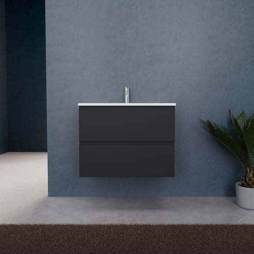 INDA | Badmöbel L.80 mit Waschbecken matt/schwarz matt 2 Schubladen - Rubin INDA | Badmöbel L.80 mit Waschbecken matt/schwarz matt 2 Schubladen - Rubin von INDA