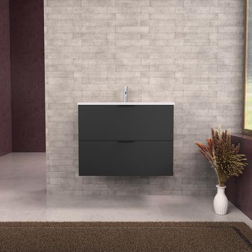 INDA | Badmöbel L.80 mit Waschbecken matt/schwarz matt 2 Schubladen - Topas INDA | Badmöbel L.80 mit Waschbecken matt/schwarz matt 2 Schubladen - Topas von INDA