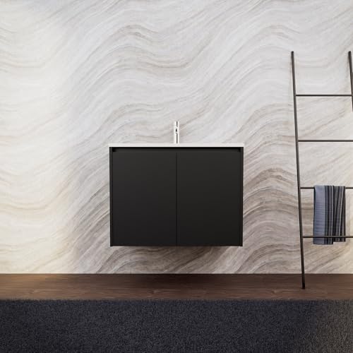 INDA | Badmöbel L.80 mit Waschbecken matt/schwarz matt 2 Türen - Saphir INDA | Badmöbel L.80 mit Waschbecken matt/schwarz matt 2 Türen - Saphir von INDA