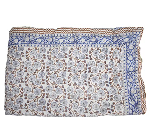 INDACORIFY Bedruckte Kantha-Quilt-Handblock-Blumendruckdecke, böhmische Bettwäsche, Tagesdecke, Baumwolle, Größe 90 x 108 Zoll, Jaipuri Razai von INDACORIFY