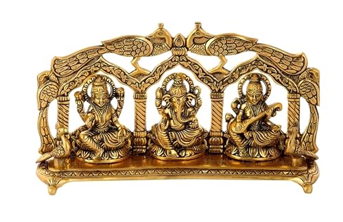 INDACORIFY Laxmi Ganesh Saraswati Gott Murti im Pfauenrahmen, Lakshmi Ganesha Saraswati Idol-Statue für Diwali Pooja, Heimbüro, Prunkstück von INDACORIFY