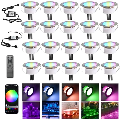 6er Terrasse Bodeneinbauleuchten außen RGBWW(RGB + Warmweiß)-WiFi Ø61mm led Einbaustrahler Aussen 12v mini led spot Terrassenbeleuchtung IP67 Wasserdicht Kompatibel mit Alexa Google Home von INDARUN