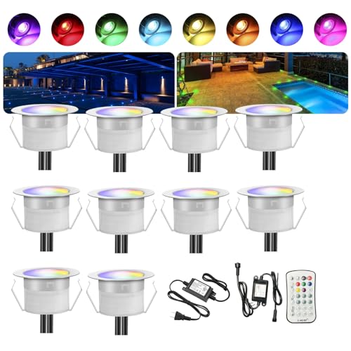 INDARUN 10er Set LED Bodeneinbauleuchten Aussen RGB Ø45mm Terrasse Einbaustrahler, Led Terrassenbeleuchtung IP67 Wasserdicht Boden Licht für Küche Garten Treppen von INDARUN