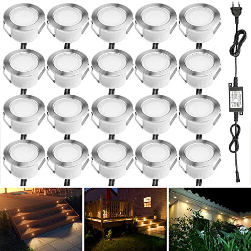 INDARUN 20er Set LED Bodeneinbauleuchten Aussen Warmweiß Ø45mm Terrasse Einbaustrahler, Led Terrassenbeleuchtung IP67 Wasserdicht Boden Licht für Küche Garten Treppen von INDARUN