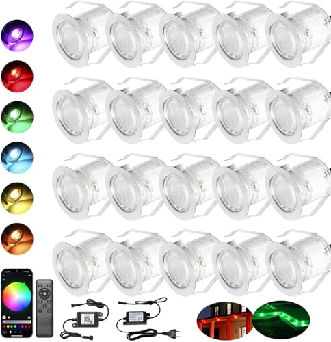 INDARUN 20er Set RGB WiFi LED Bodeneinbauleuchten Aussen Ø30mm Terrasse Einbaustrahler IP67 Wasserdicht Boden Licht Led Terrassenbeleuchtung für Küche Garten Treppen von INDARUN