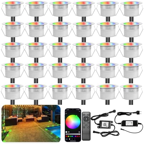 INDARUN 30 Stück Terrasse Einbaustrahler außen RGB-WiFi Ø31mm led Bodeneinbauleuchten Aussen 12v mini led spot Boden Licht Led Terrassenbeleuchtung IP67 Wasserdicht Kompatibel mit Alexa Google Home INDARUN 30 Stück Terrasse Einbaustrahler außen RGB-WiFi Ø31mm led Bodeneinbauleuchten Aussen 12v mini led spot Boden Licht Led Terrassenbeleuchtung IP67 Wasserdicht Kompatibel mit Alexa Google Home von INDARUN
