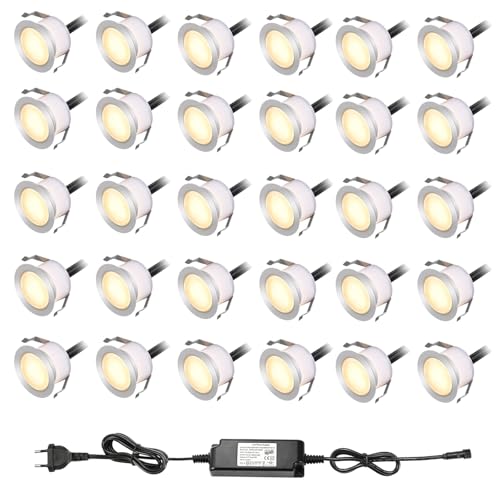 INDARUN 30er Set Warmweiß LED Bodeneinbauleuchten Aussen Ø45mm Terrasse Einbaustrahler IP67 Wasserdicht Boden Licht Led Terrassenbeleuchtung für Küche Garten Treppen von INDARUN