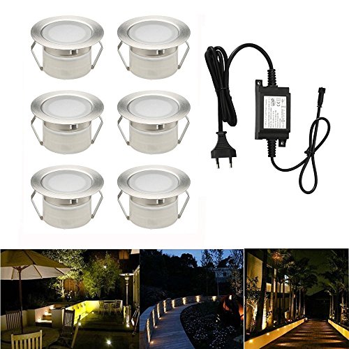 INDARUN 6er Set LED Bodeneinbauleuchten Aussen Warmweiß Ø45mm Terrasse Einbaustrahler, Led Terrassenbeleuchtung IP67 Wasserdicht Boden Licht für Küche Garten Treppen von INDARUN