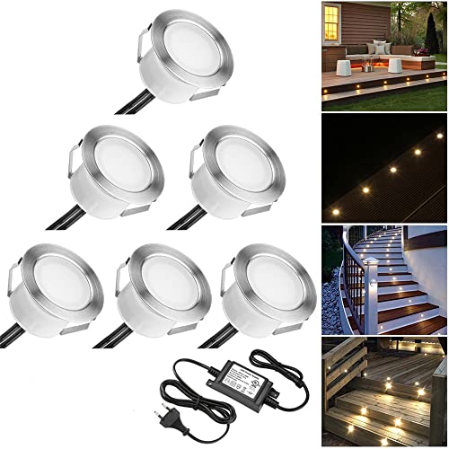 INDARUN 6er Set Warmweiß LED Bodeneinbauleuchten Aussen Ø45mm Terrasse Einbaustrahler IP67 Wasserdicht Boden Licht Led Terrassenbeleuchtung für Küche Garten Treppen von INDARUN