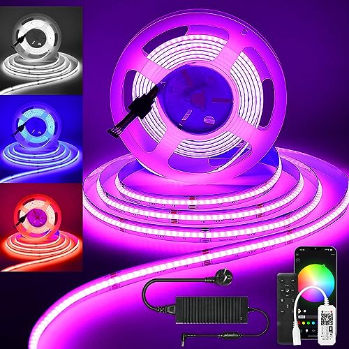 COB LED Strip 5m RGBW, COB LED Streifen 5m RGBW(RGB+Kaltweiß), WiFi LED Streifen 24V 5m 784 LEDs/Meter mit Fernbedienung, kompatibel mit Alexa, für Zuhause, Party, Raumdekoration von INDARUN