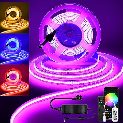 COB LED Strip 5m RGBW, COB LED Streifen 5m RGBW(RGB+Warmweiß), WiFi LED Streifen 24V 5m 784 LEDs/Meter mit Fernbedienung, kompatibel mit Alexa, für Zuhause, Party, Raumdekoration von INDARUN