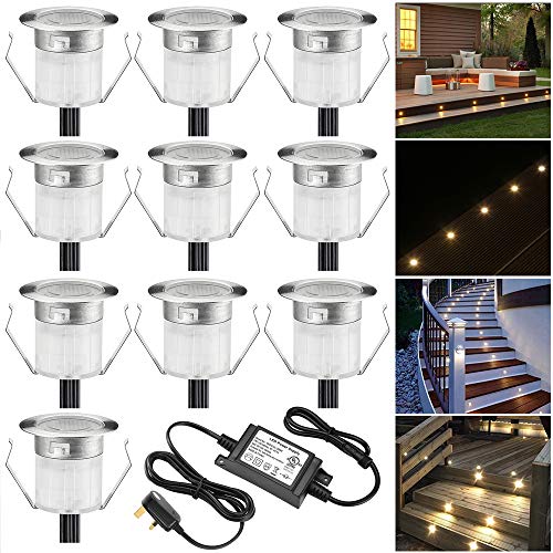 INDARUN LED-Leuchten für Terrassendielen, wasserdicht, IP67, 0,6 W, Ø30 mm, Beleuchtung für Terrasse/Terrasse/Weg/Wand/Garten/Dekoration, 10 Stück von INDARUN