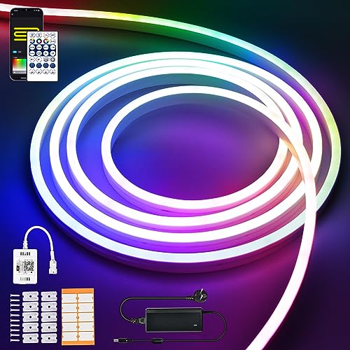 INDARUN Neon Led Strip 3m, RGBIC Neon LED Streifen 3m Wasserdicht IP67, WiFi LED Streifen 12V 5A 3m 96 LED/Meter mit Fernbedienung, kompatibel mit Alexa, für Zuhause, Party, Raumdekoration von INDARUN