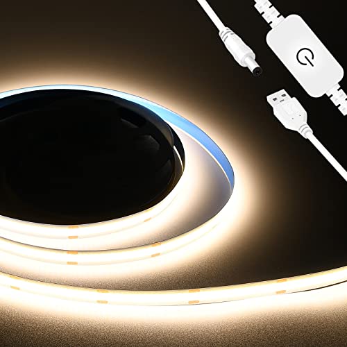 USB 5V COB LED Streifen 3000K Warmweiß 2m Led Lichtband 320LEDs LED Strip Light mit Touch-Dimmer für Schrank, Schlafzimmer, Heimdekoration von INDARUN