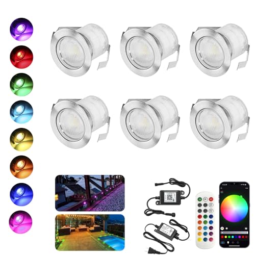 INDARUN LED Bodeneinbauleuchten Aussen RGB 6er Set, Ø30mm WiFi Terrasse Einbaustrahler, Led Terrassenbeleuchtung IP67 Wasserdicht Boden Licht für Küche Garten Treppen von INDARUN