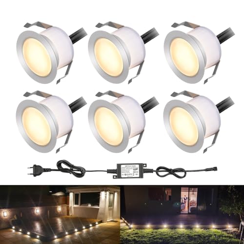 INDARUN LED Bodeneinbauleuchten Aussen Warmweiß 6er Set, Ø31mm Terrasse Einbaustrahler, Led Terrassenbeleuchtung IP67 Wasserdicht Boden Licht für Küche Garten Treppen von INDARUN