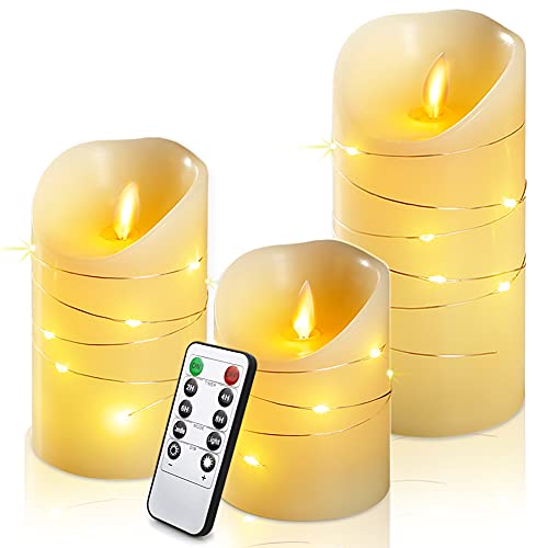 INDARUN Led Kerzen mit Timerfunktion Led Teelichter mit Fernbedienung und Lichterkette Groß Led Candle Echtwachs Led Kerzen, Einstellbare Helligkeit, 2 Modi, Tanzende Flamme(Warmweiß) von INDARUN