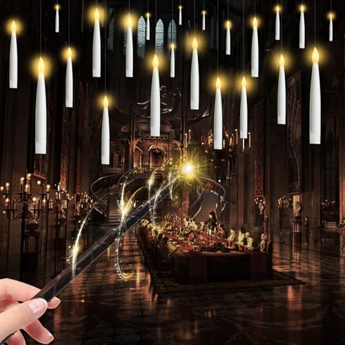 Schwebende Kerzen Led Flackernde Flamme - Elektrische Warmweiß Led Kerzen mit Timerfunktion und Zauberstab Fernbedienung Hängende Kerzen Schwebend für Party Halloween Weihnachten Deko (12 Stück) von INDARUN
