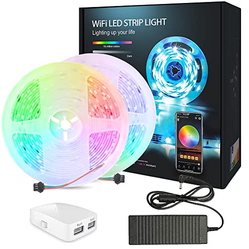 Smart WiFi 5M LED-Streifen mit dynamischer Farbe, 150 LEDs 5050 RGB LED-Streifen, LED-Streifen-Kit mit 12V 5A-Netzteil, Arbeit mit Alexa/Google Home, für Heimdekorationen (2 * 5M) von INDARUN